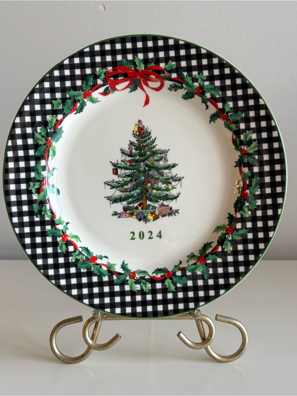 Spode Christmas Tree 2024 Annual Collector Plate 8” Black Checkered